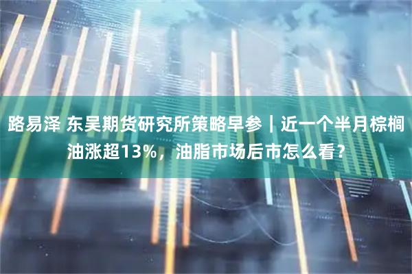 路易泽 东吴期货研究所策略早参｜近一个半月棕榈油涨超13%，油脂市场后市怎么看？