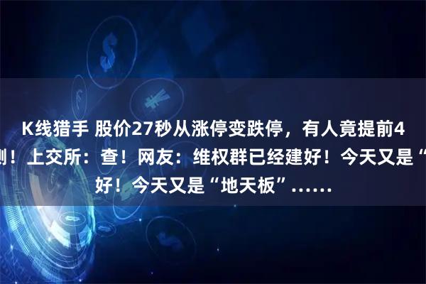 K线猎手 股价27秒从涨停变跌停，有人竟提前40分钟精准预测！上交所：查！网友：维权群已经建好！今天又是“地天板”……
